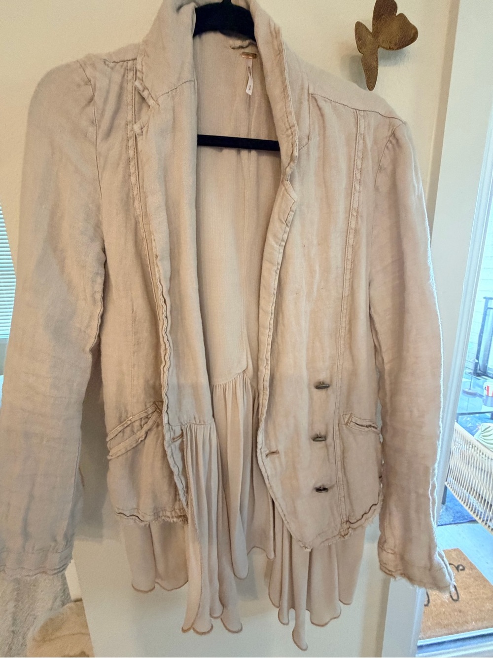 Free People Cream Linen-Blend Draped Blazer Jacket